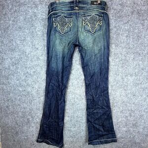Antik Jeans Womens 29 Blue Y2K Embroidered Denim Cotton Stretch Low Rise Bootcut